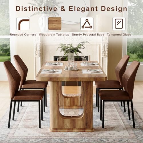 64.5" Dining Room Table Set for 6, Modern Farmhouse Wood Dining Table Se...