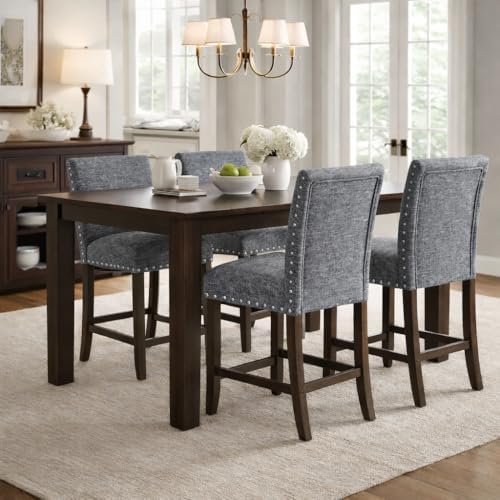 HomePop Upholstered Counter Stool, 24-Inch, Slate Gray