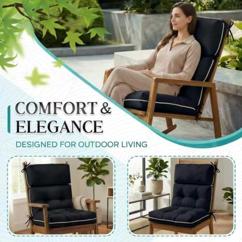 Patio Chair Cushions High Back 44"x22"x4" Thick (Black)