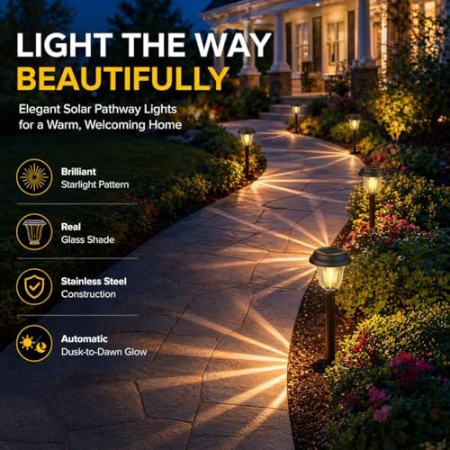DERAYSION Solar Pathway Lights Outdoor Metal Glass Solar Lights Outdoor