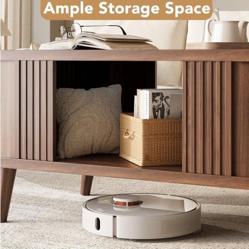 47.2" Oval Fluted Coffee Table with Storage, Fluted Mid-Century, Walnut