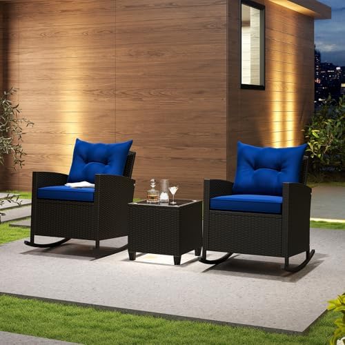 RELAX4LIFE 3-Piece Rocking Bistro Set - Rattan Wicker Rocking Chairs Set of 2...