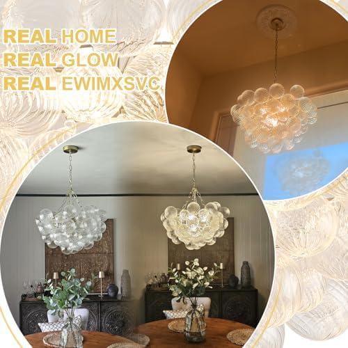 Dia 24" Bubble Chandelier, 5-Light Clear Hand Blown Glass Chandelier Gol...