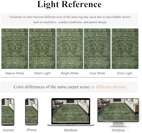 Zeeinx 4x6 Washable Area Rug for Living Room Bedroom Dining Room Green