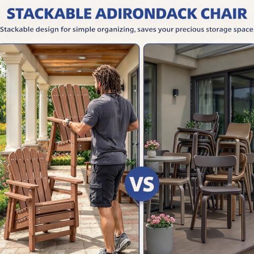 HDPE Stackable Adirondack Chairs Set of 2, Brown