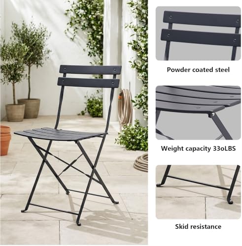 3-Piece Patio Bistro Set, Folding Outdoor Bistro Table and Chairs for 2 with ...