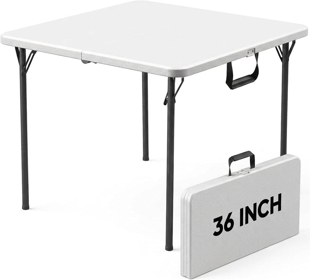 36" Folding Square Table, Portable Card Table with Built-in Handle, Comp...