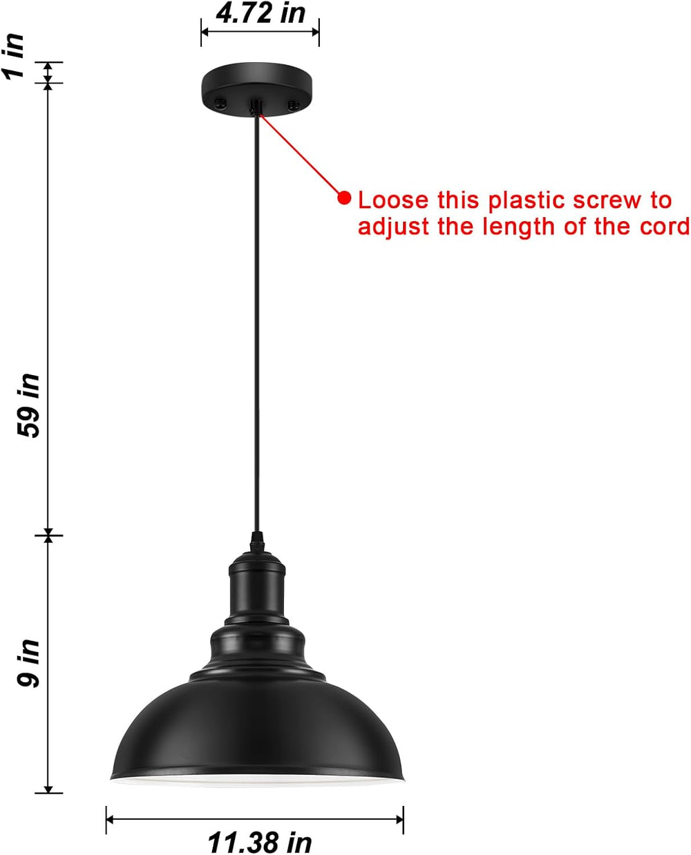 Pendant Lights, Farmhouse Pendant Lamp with Metal Shade (White Inside), Matte...