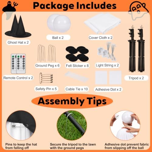 2 Packs 59” Halloween Decorations Outdoor, Spooky Light Up Ghost Indoor Decor with Remote Control, Adjustable Height Standing Ghost with String Lights Ideal for Porch, Garden, Yard