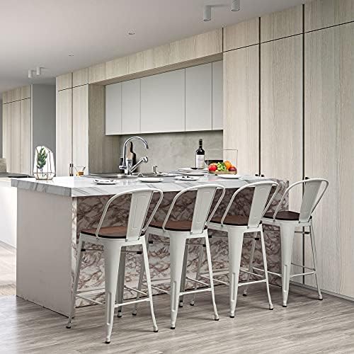 24" Swivel Bar Stools Set of 4 Metal Counter Height Chairs Off-White