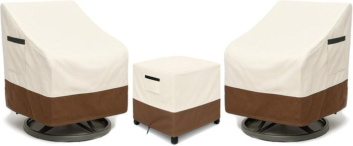 3-Piece Patio Bistro Furniture Cover Set, Heavy-Duty 600D Waterproof Outdoor Furniture Covers, UV Resistant, Designed for Everyday Outdoor Use on Patio, Deck & Backyard, Beige and Brown