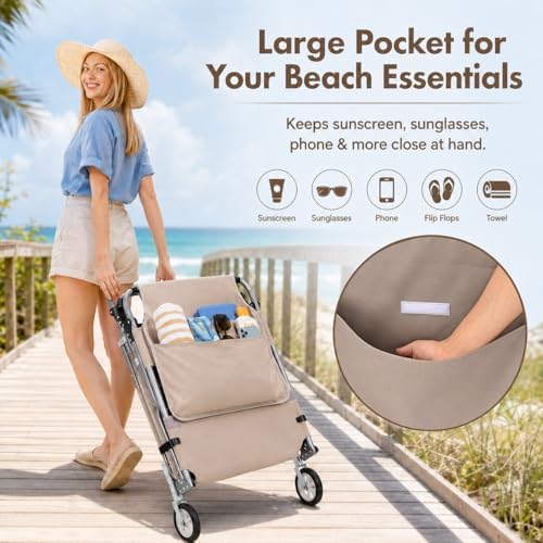 Wheel-To-Go Tanning Chair with Wheels Sun Canopy Umbrella Face Hole Thicker W...