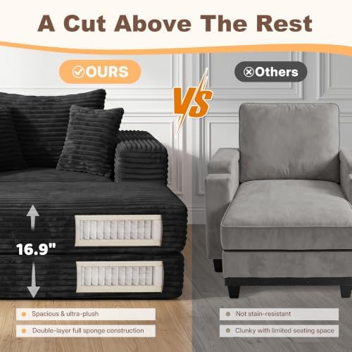 Busaurus 60'' Oversized Chaise Lounge Chair Indoor with Ottoman, Conv...