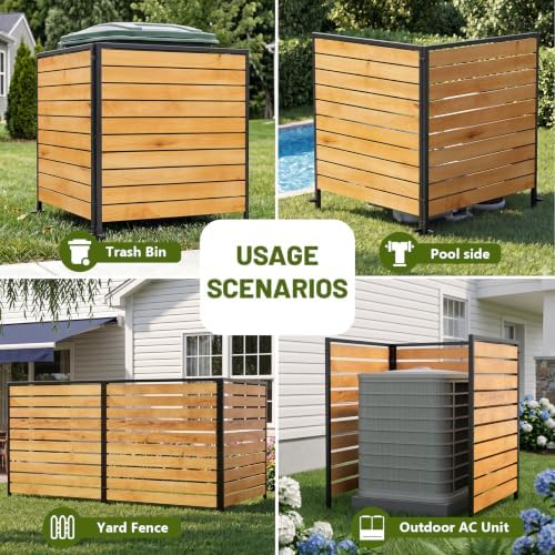3 Panels No Dig Wood Privacy Screen, 42" H x 40" W Outdoor AC Fence