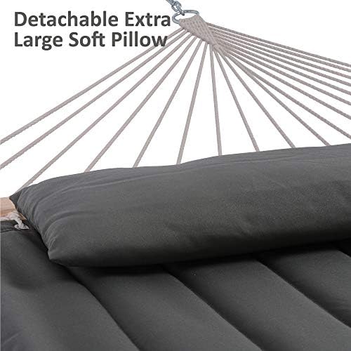 SUNCREAT Double Hammock with Wooden Stand, Dark Gray