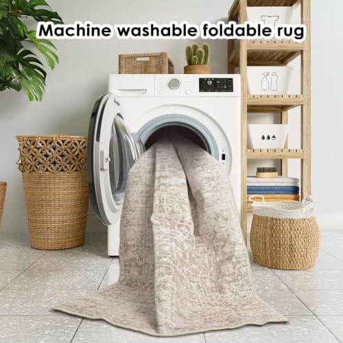 RUGIXE 5x7 ft Beige Washable Area Rug for Living Room,Vintage Boho,Non Slip