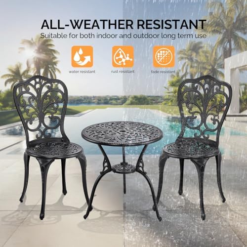 VINGLI 3 PCS Outdoor Bistro Set, Outdoor Patio Set, All-Weather Cast Aluminum...