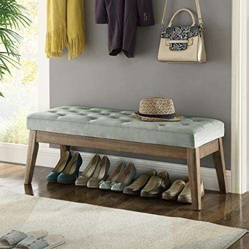 24KF Velvet Upholstered Buttons Tufted Entryway Bench with Solid Wood Leg,Bed...