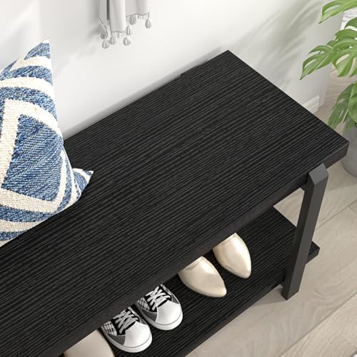 EXCEFUR Entryway Bench, Modern Wood and Metal Storage Bench for Hallway, Indu...