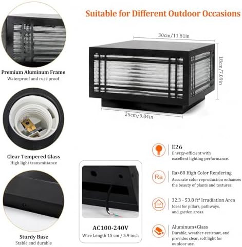 11.81In Outdoor Post Lights Hardwired, 3000K E26 Modern Post Mount Lights