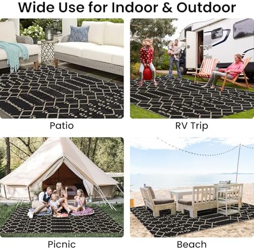 Smiry Outdoor Rug 5x8 ft Waterproof Reversible Boho Mat, Beige