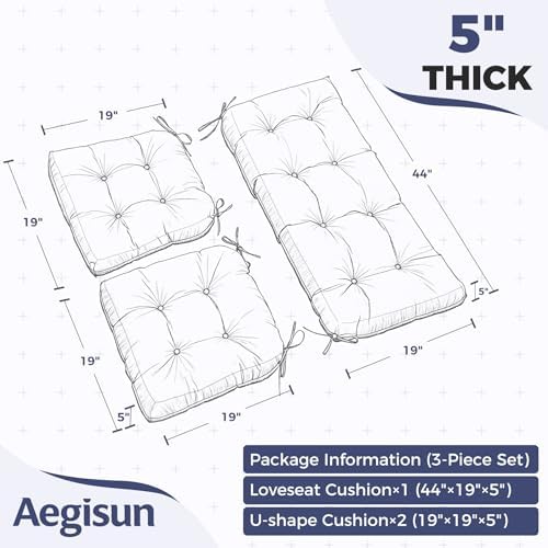 Wicker Chair Cushions of 3 Pieces, Waterproof Cushions for Patio Furniture, T...