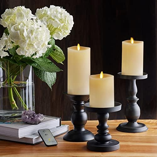 Luminara Realistic Flameless LED Set of 3 Ivory Pillar Candles, Home Safe Mov...