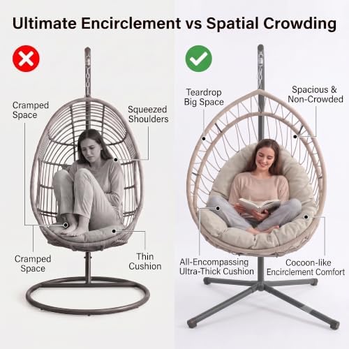 Upgraded Core-Spun Polyester Rope Hanging Egg Chair w/Stand, Foldable Swing S...