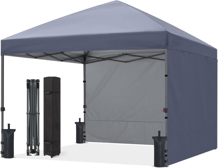 ABCCANOPY 10x10 Pop Up Canopy Tent, 2 Sidewalls, All-Weather Shade, Gray