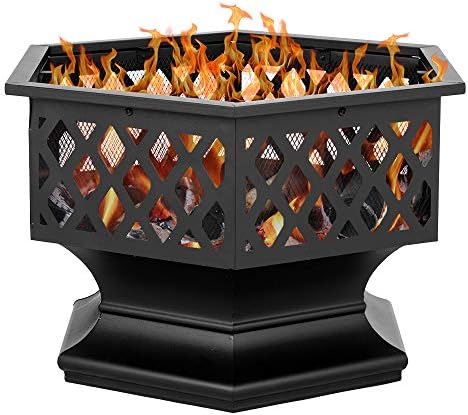 22" Hexagonal Shaped Iron Brazier Wood Burning Fire Pit Decoration for O...