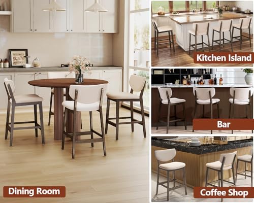 PrimeZone 26 Inch Kitchen Counter Height Barstools Set of 2, Walnut & Beige
