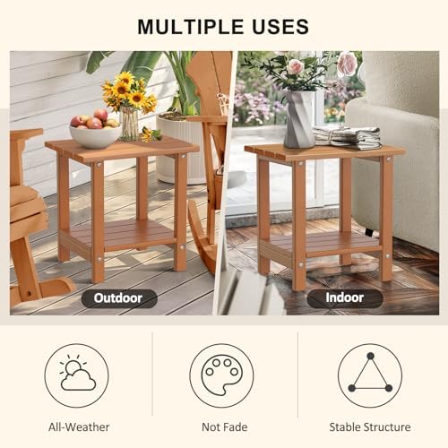 Adirondack Outdoor Side Table, 16.6" Small Patio End Table, 2-Tier HDPE ...