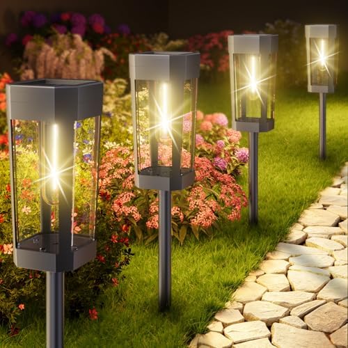 Solar Pathway Lights Outdoor – 12 Pack Solar Powered Garden Pathway Lights - ...
