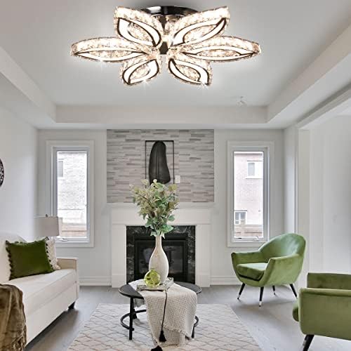 CLAIRDAI 20" Dimmable Crystal Flower Chandelier Ceiling Light