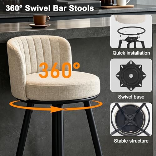 Swivel Bar Stools Set of 2, 28" Seat Height, Modern Design
