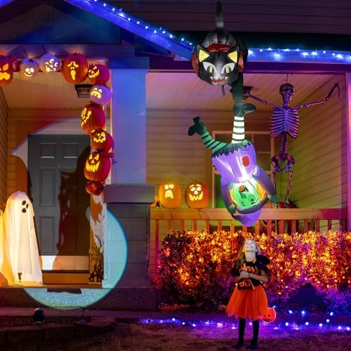 OurWarm 8FT Inflatable Witch Cat Halloween Inflatables Outdoor Decorations