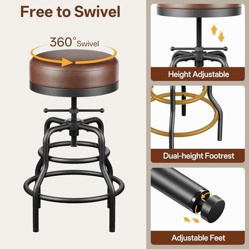 Raynesys 22-29 Inch Adjustable Height Industrial Swivel Bar Stools Set of 3