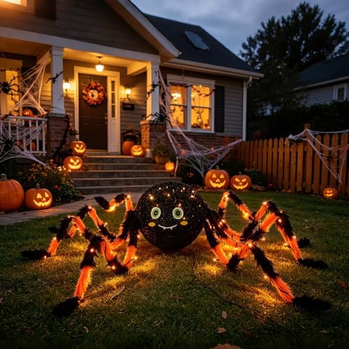 Hairui Halloween Spider with Lights 54IN for Home Patio Porch Decor