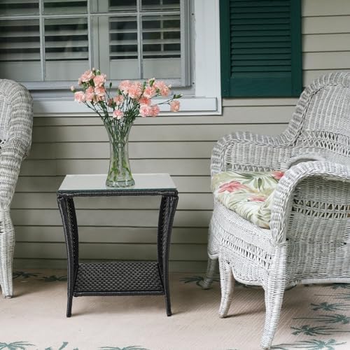 Wicker Rattan Side Table, Outdoor Square Rattan Coffee End Table with Tempere...