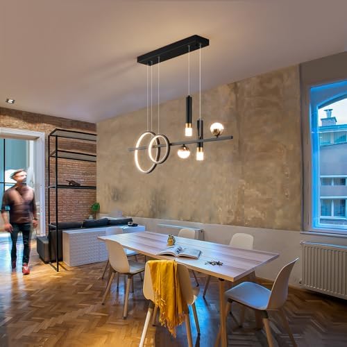 Siittoo Modern Linear Chandelier, Dimmable LED Pendant Light with Remote