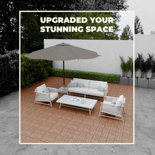 Jurax Interlocking Wood Deck Tiles, 10Pcs Patio Flooring, Walnut