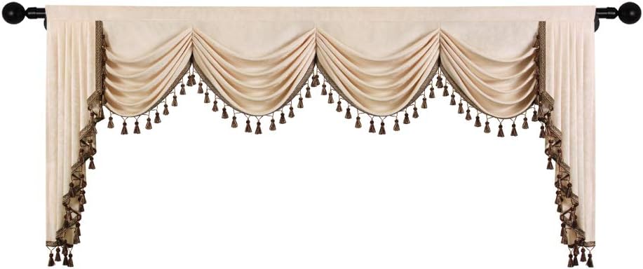 ELKCA Thick Chenille Window Room Curtains Valance for Living Room Beige Water...