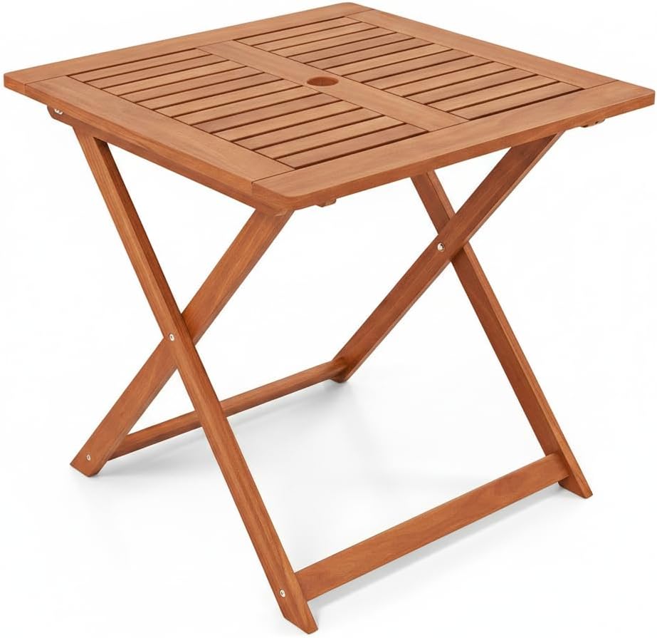 Tangkula 29.5-Inch Square Patio Dining Table, Solid Wood Folding Outdoor Bist...