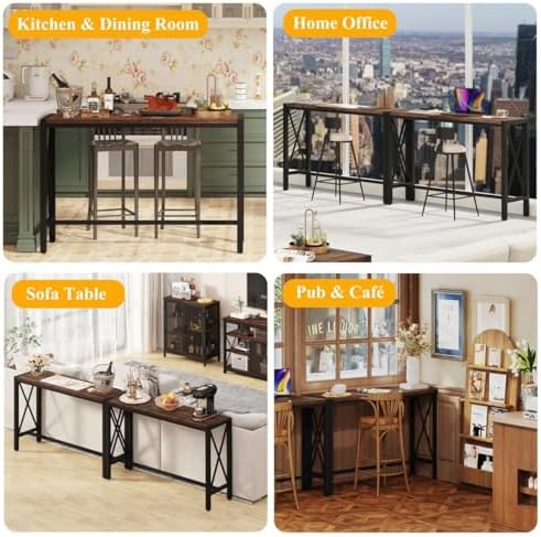 BON AUGURE Bar Table, 55 in Counter Height Pub Tables, Rectangular Tall Behin...