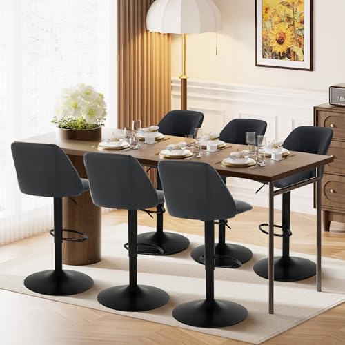 COLAMY Bar Stools Set of 4, Modern Swivel Bar Chairs, Adjustable PU Leather U...