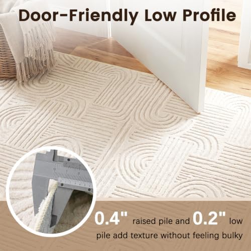 Etwel 5x7 Beige Modern Geometric Textured High-Low Pile Washable Area Rug