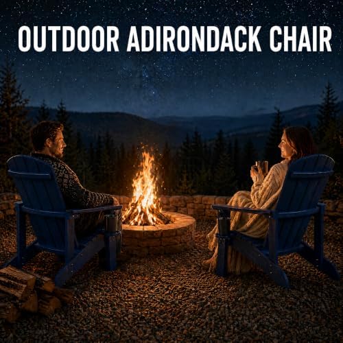 Adirondack Chairs Set of 2, Outdoor Adirondack Chair with Cup Holder, HDPE Pa...