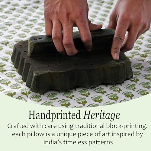 CPC Block Print Ruffle Throw Cover Emerald Green 20"x20" Inch Pack ...
