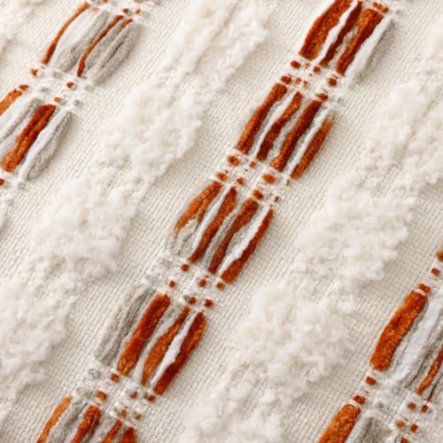 decorUhome Chenille Tufted Stripe Throw Pillow Covers 20x20 Set of 2 Orange