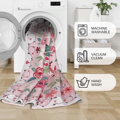 DUKINO 5x7 Area Rugs, Floral Washable Rug for Living Room Non Slip, Pink